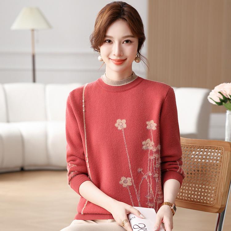 Mom's Autumn and Winter Fleece Thickened Sweater for Middle-aged and Elderly People with A Warm Top Inside