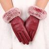 Warm Leather Gloves Plus Velvet Thickened Women's Imitation Rabbit Fur Mouth Gloves PU Leather Touch Screen Autumn and Winter Gloves