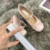 French Sweet Thick Heel Plus Inner Increase of 7 Cm Satin Ballet Shoes with Light Mouth Bow Gentle Style Women's Shoes