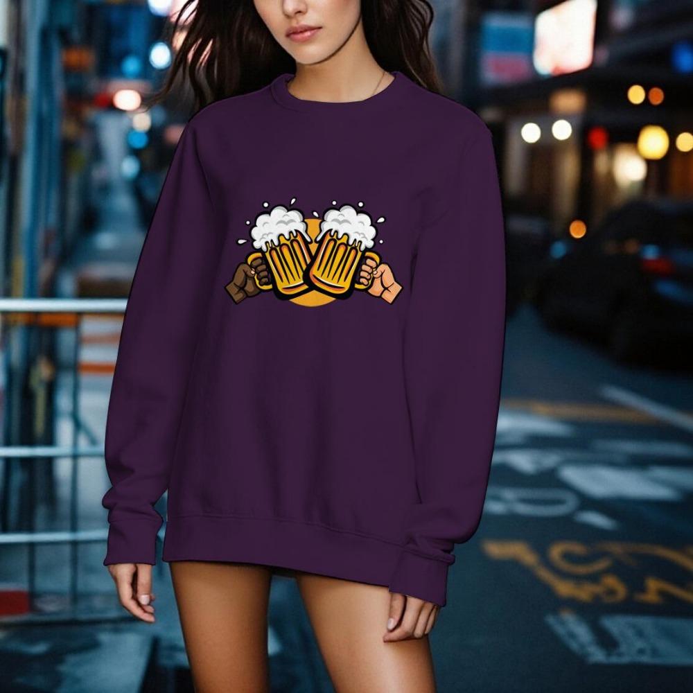 The New Autumn Ladies Beer Pattern Sweatshirt Casual Sportswear Fashionable and Comfortable Outdoor Personality Round Neck Sweatshirt