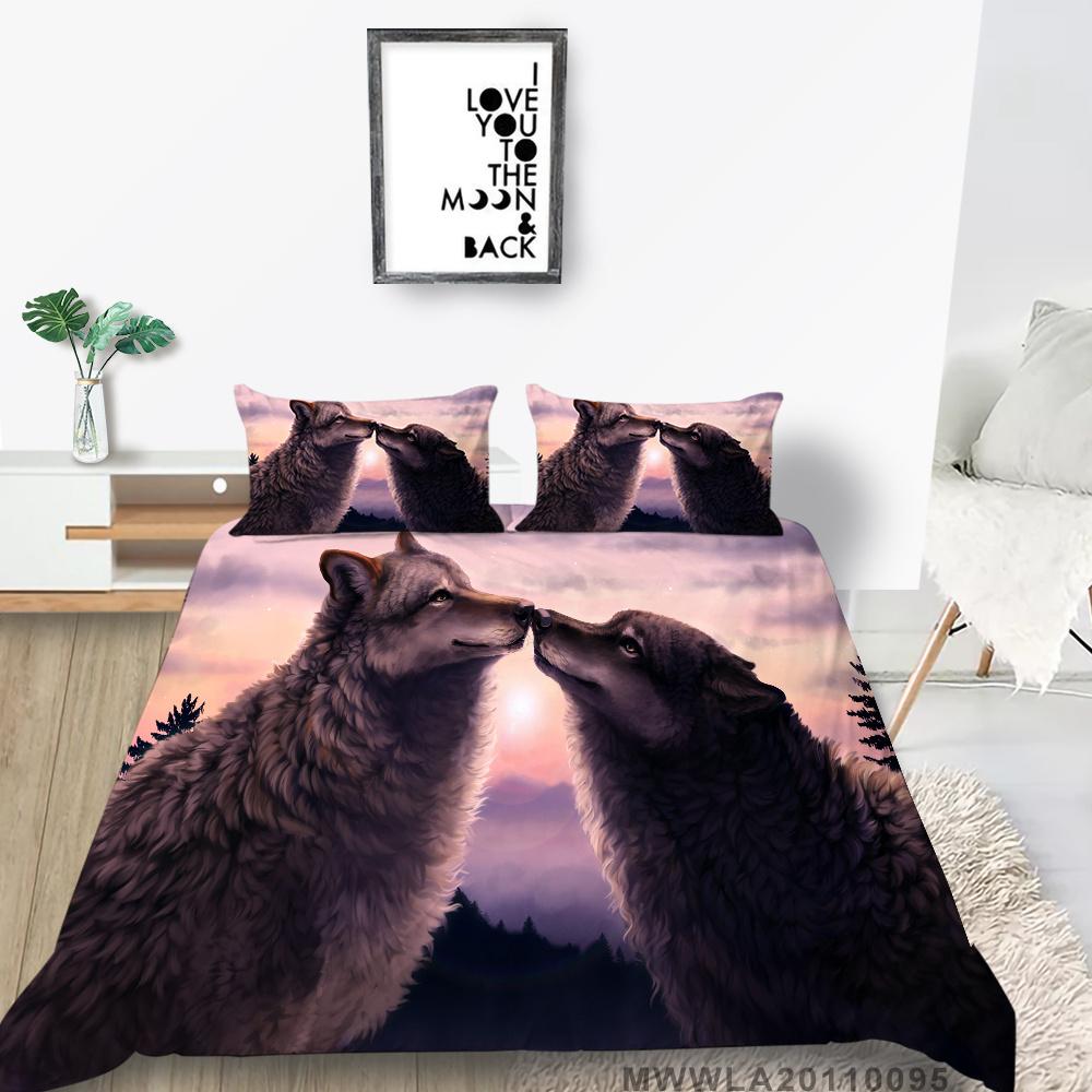 2023 New Style Duvet Cover Set Wolf Printing Bed Set Luxury Cool Bedding Set Cover Girl Bedding Set Polyester Single Size Bed Cover