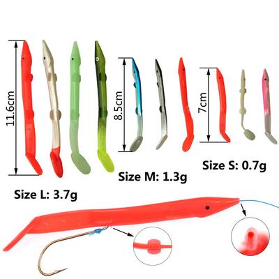 Bimoo 10 stücke Weiche Platic Fisch Köder mit Auge für Sabiki Rig Salzwasser Angeln Kleine Aal Köder Köder Lumo Weiß Rosa Grün Rot Farbe