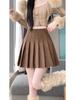 Women's Plus Size Brown Suede A-line Pleated Skirt - Autumn/Winter Retro Hip-Hugging Petite Design
