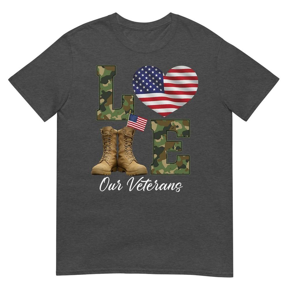 Love Our Veterans Day Proud Military American Flag Thank You TShirt