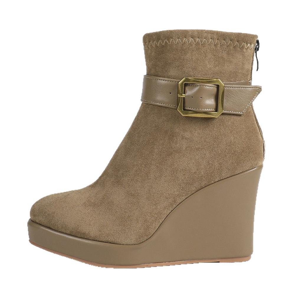 Spring Autumn Shoes Women High Heels Boots Pointed Toe Fashion Ladies Wedges Single Ankle Boots 10cm Plus Size 42