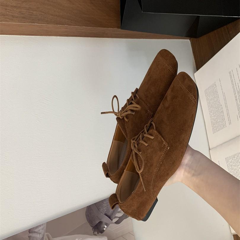 Direct Sales Women's Shoes Retro Style Flat Bottom Casual Versatile Women's Single Shoes Low Top Front Lace-up Doudou Shoes