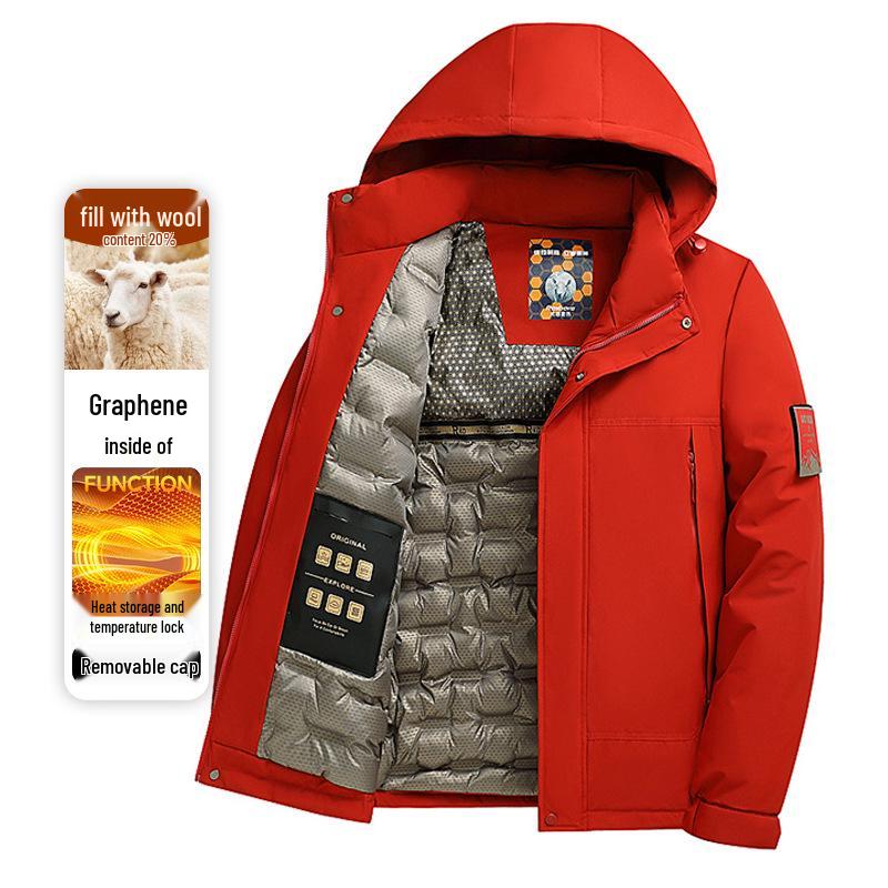 

Men s Winter Warm Graphene Cotton Jacket with Detachable Hood and Wool Liner 4XL