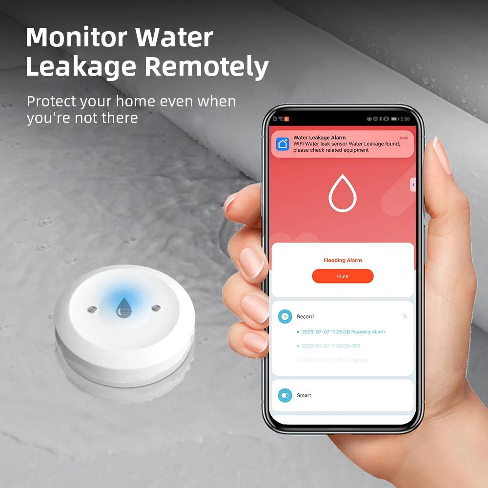 Tuya ZigBee Smart Water Leak Sensor Flood Detector Waterproof Overflow Alarm with Real Time APP Remote Monitor for Kitchen Bathroom Smart Life Gateway