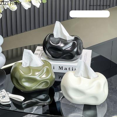 Creative Uneven Surface Ceramic Tissue Box Coffee Table Desk Decoration Minimalist Tissue Box Bedside Table Paper Towel Case