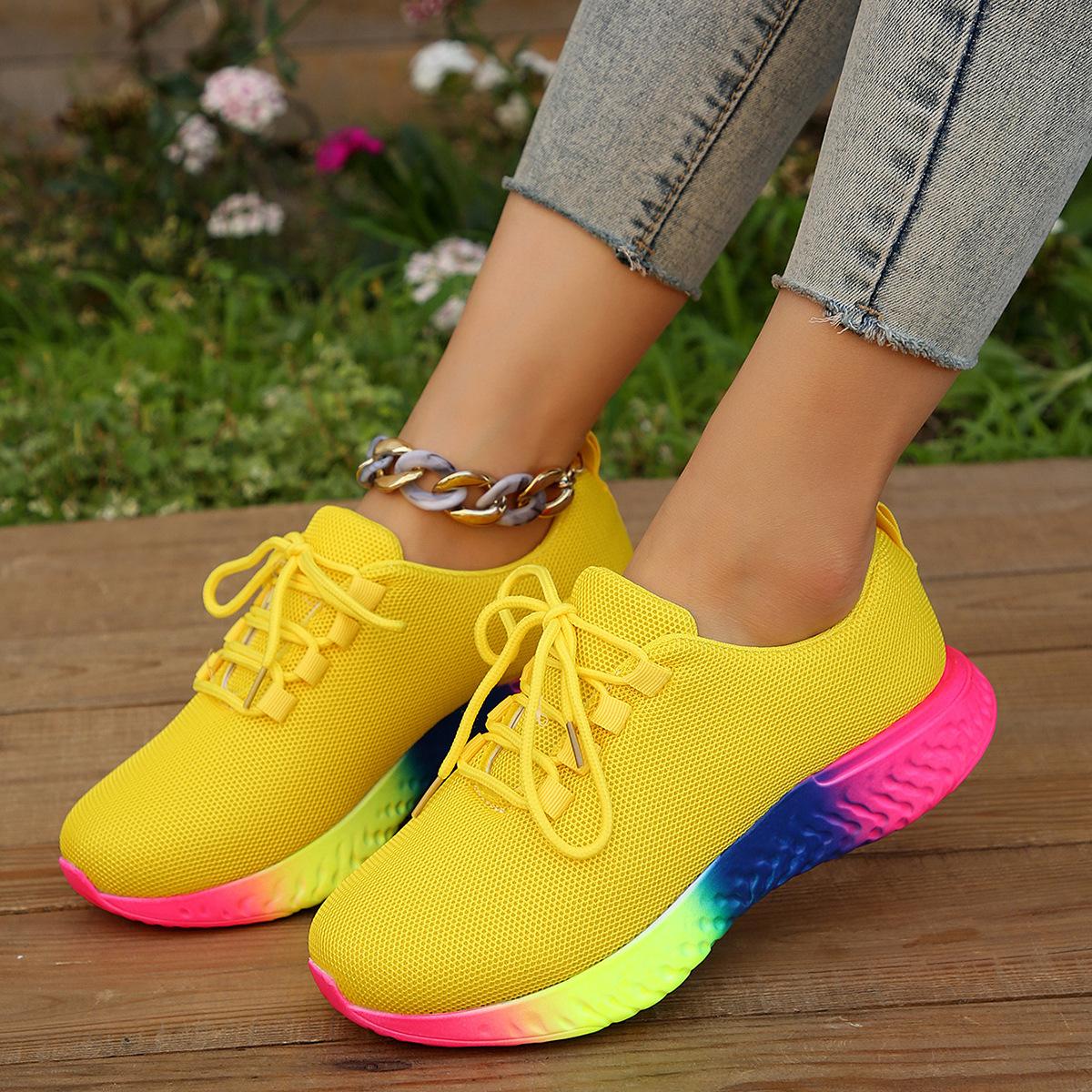 

Fashion summer and autumn new breathable and comfortable European and American large-size women s shoes 2025 muffin bottom casual sports running shoes 43 жовтий