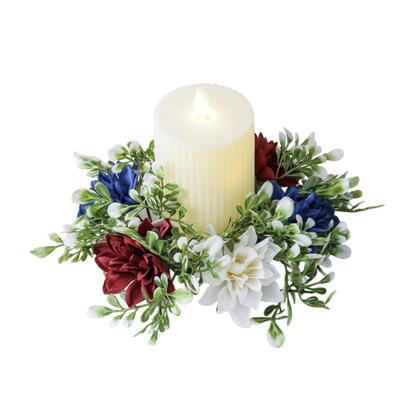 2 Pièces Couronne Artificielle Patriotique Anneau pour Bougie Porte-Bougie Pilier Jour de l'Indépendance Rouge