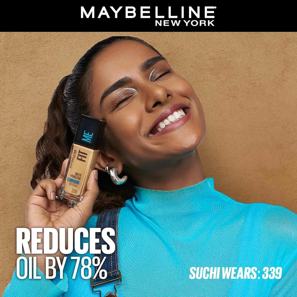 Maybelline New York Fit Me Matte + Poreless Liquid Foundation 30ml SPF 22 Oil Control for Normal Oily Skin 332 Golden Caramel