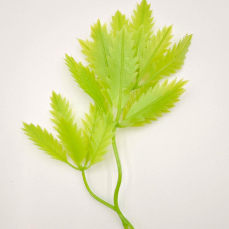 Bifurcate Maple Leaf Aquatic Plant Plastic Decor: Green Simulation Grass, Flower, and Leaves for Cake and Hotel Decoration.