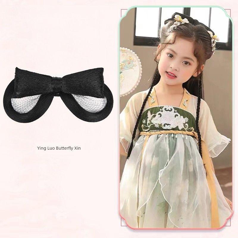 Ancient Costume Wig Kids Cute Bows Hair Bag Ancient Style Han Chinese Clothing Cute Bun Combination Style Girls Performance Bun