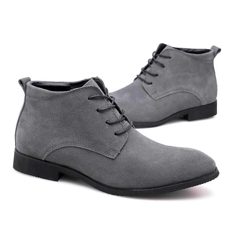 High Top Fashion Leather Boots Men Cow Suede Casual Ankle Short Boots Pointed Toe British Style Winter Super Warm