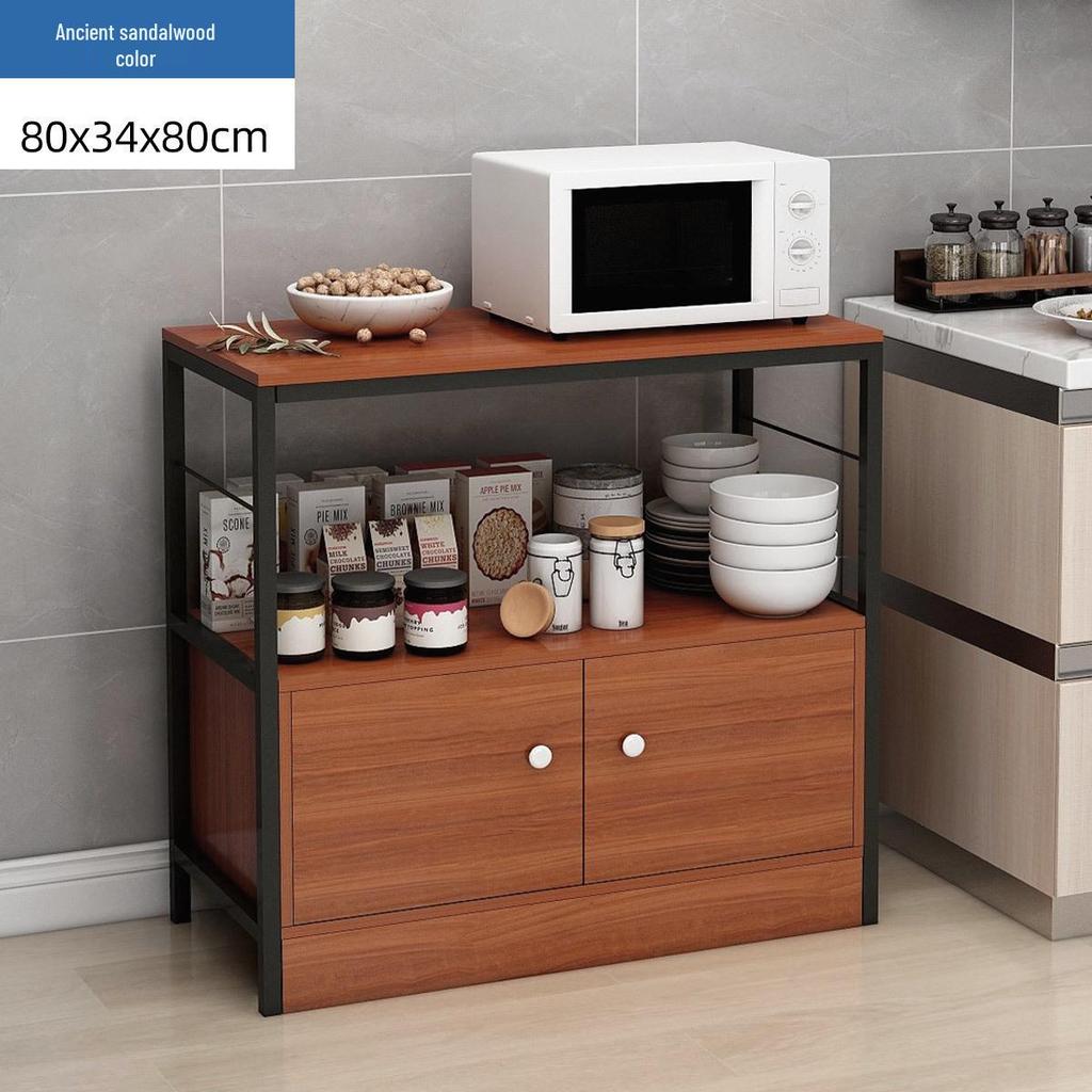 Multi-Layer Kitchen Organizer: Storage Rack, Bowl Cabinet, Cutting Table, Microwave & Vegetable Shelf, Floor Standing Cupboard