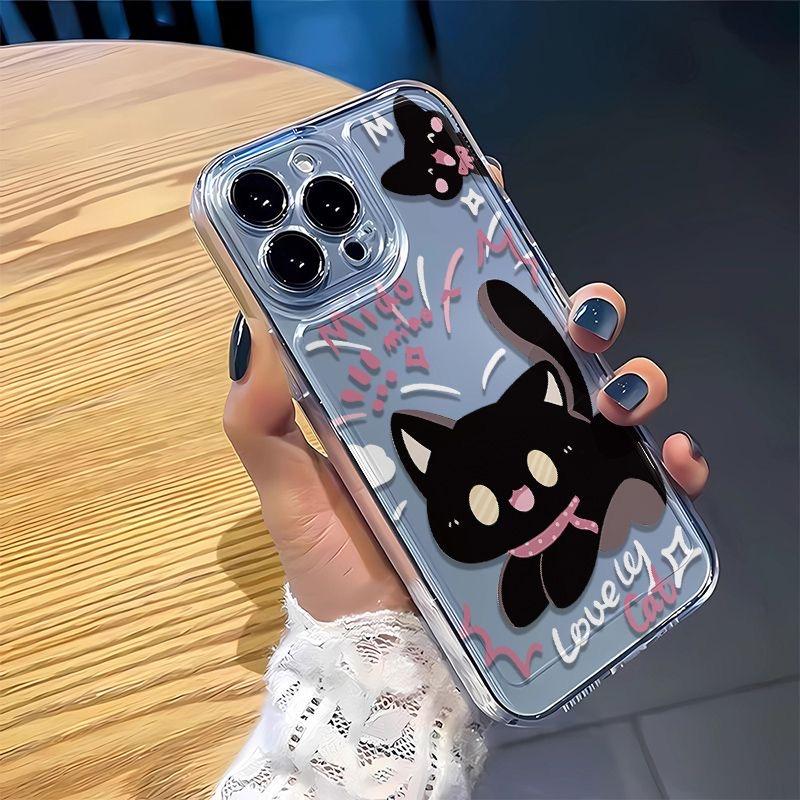 Cartoon Black Cat Soft Clear Phone Case For Iphone 16 15 14 13 12 11 Pro Max Cover For Iphone 16 Plus X XS Max XR 7 8 Case Cover