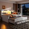 Sofa Bed Daybed 140×200 Cm Pull-out Bed 3 Drawers LED Strip USB+Type-C Bedside Shelf Without Mattress White