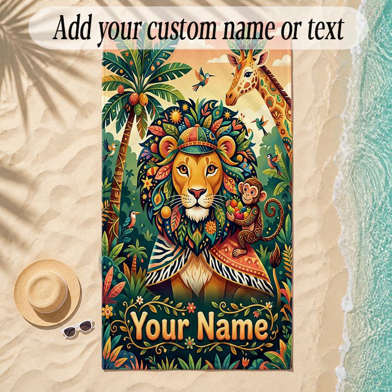 Leopard Theme Soft Beach Towel Personalized Custom Name Text Towel Portable for Beach Pool Travel