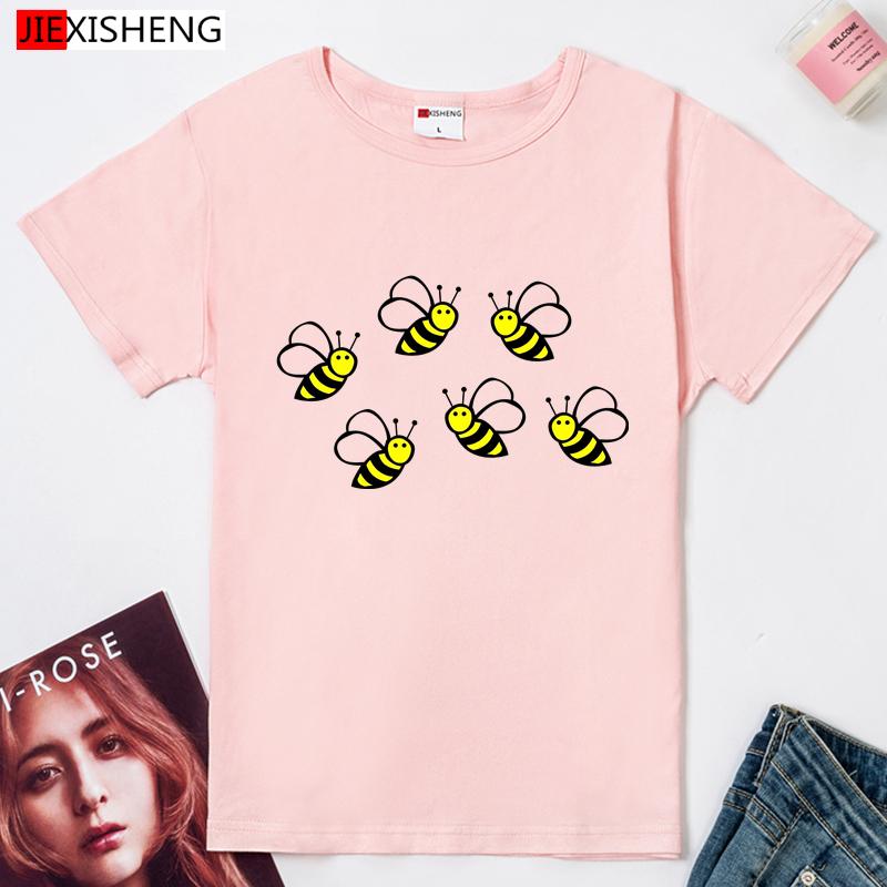 Cartoon Bee Print Women T-Shirts Summer Casual Funny T Shirt For Tops Female Clothes