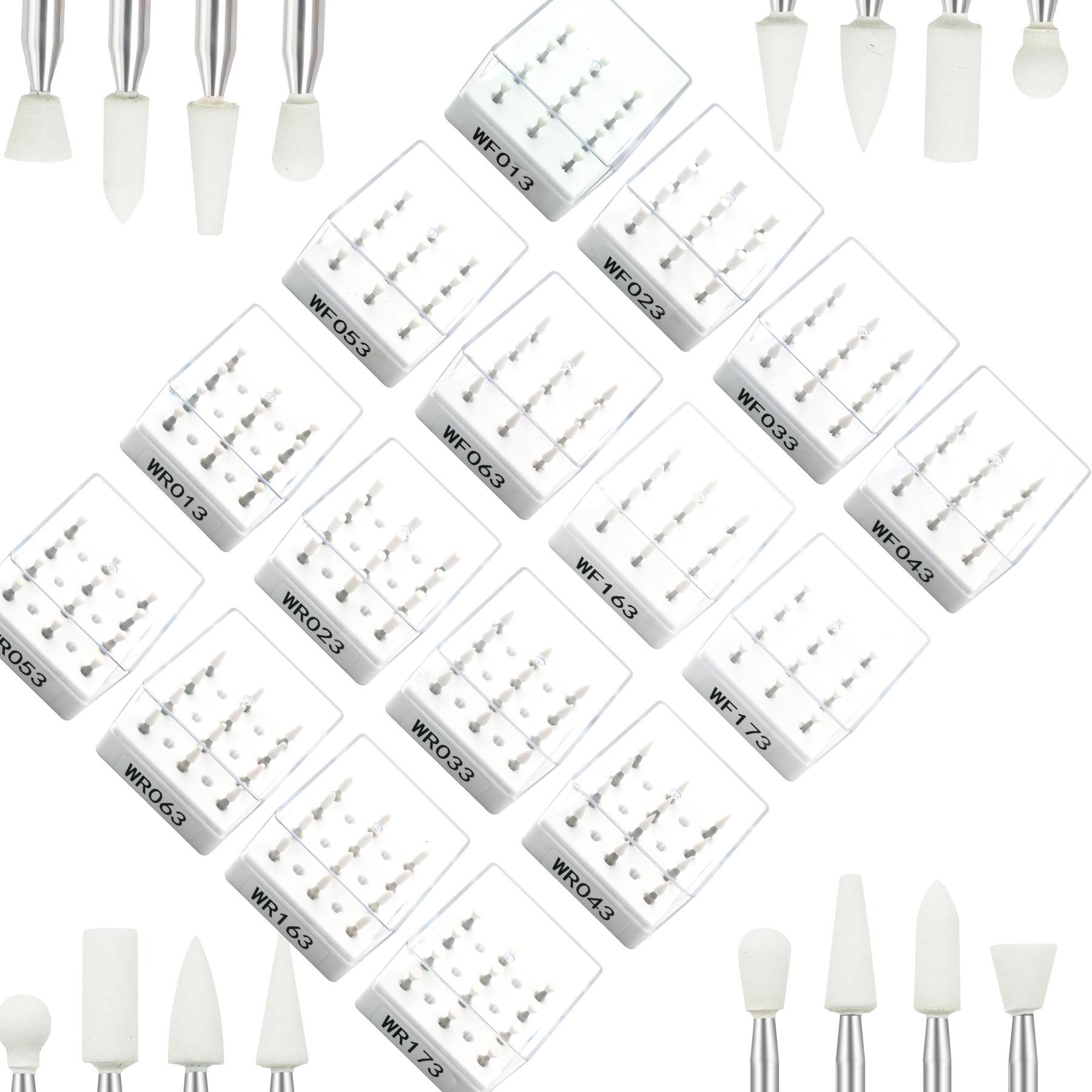 Binchi Health Electronics White 12Pcs Dental Polisher Stone Flame Cone Round Shape Polishing Composites Porcelain Dentistry Tools