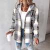 Women's Autumn Winter Casual Versatile Large Plaid Hooded Shirt Jacket, Loose Oversized Button Down Outerwear Coat