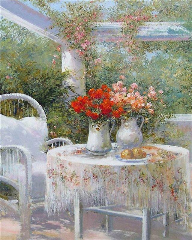 RUOPOTY DIY Frame Oil Painting By Numbers Window Scenery Acrylic On Canvas Wall Art Picture By Numbers Flower For Living Room