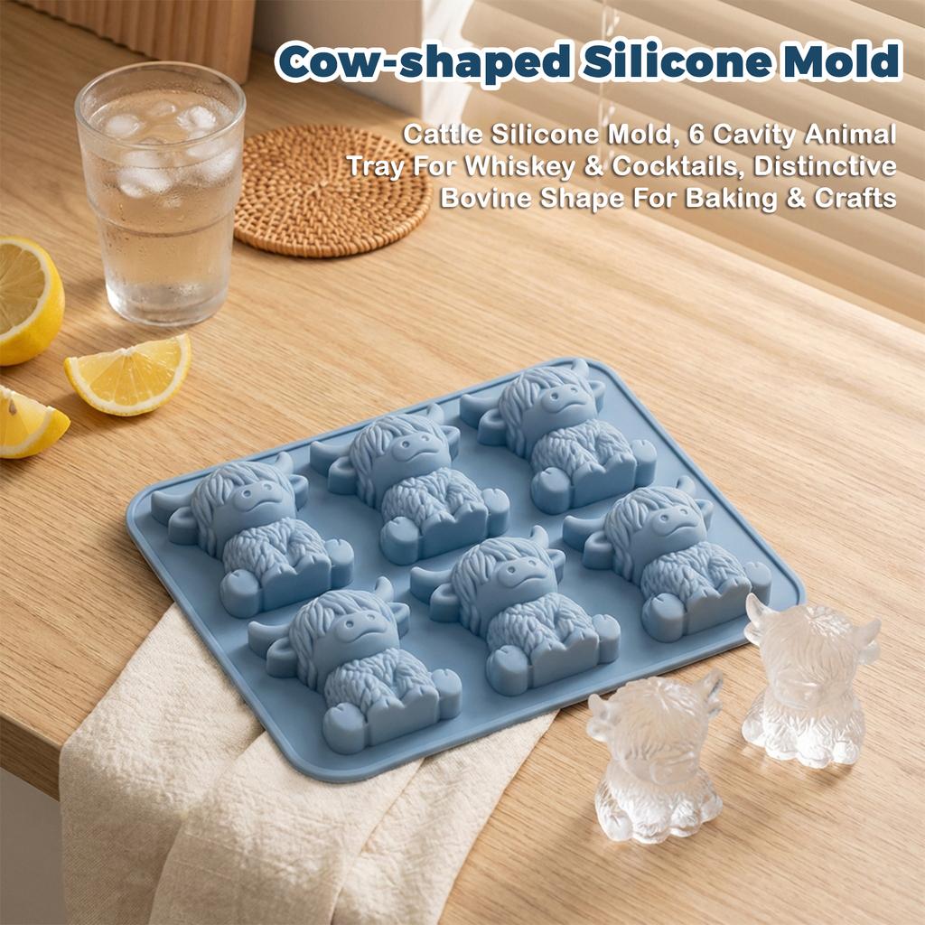 Cattle Silicone Mold, 6 Cavity Animal Tray For Whiskey & Cocktails, Distinctive Bovine Shape For Baking & Crafts