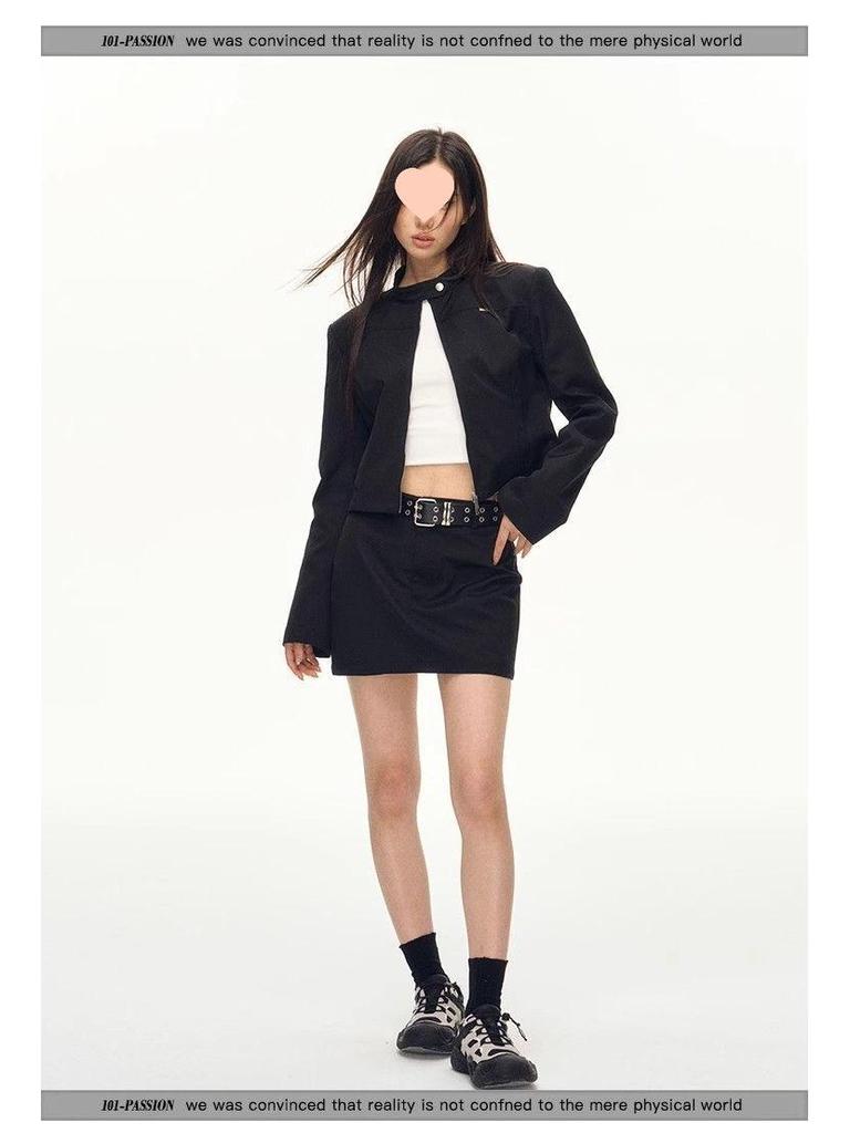 Amerikanische Retro Cool Hot Girl Schwarze Stehkragen Schlankmachende Frühlingsjacke für Damen