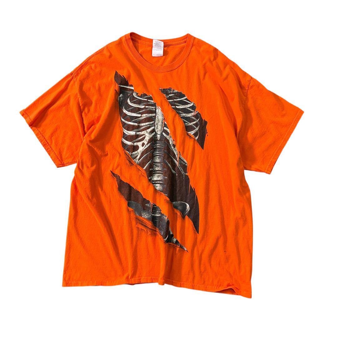 

[USED] 7TSM2GILDAN bone print short-sleeved T-shirt, orange, used