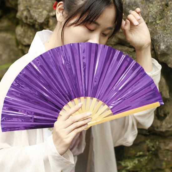 Folding Fan Colorful Handheld Fan with Bamboo Bones for Festivals Rave Parties Performance Home Decoration