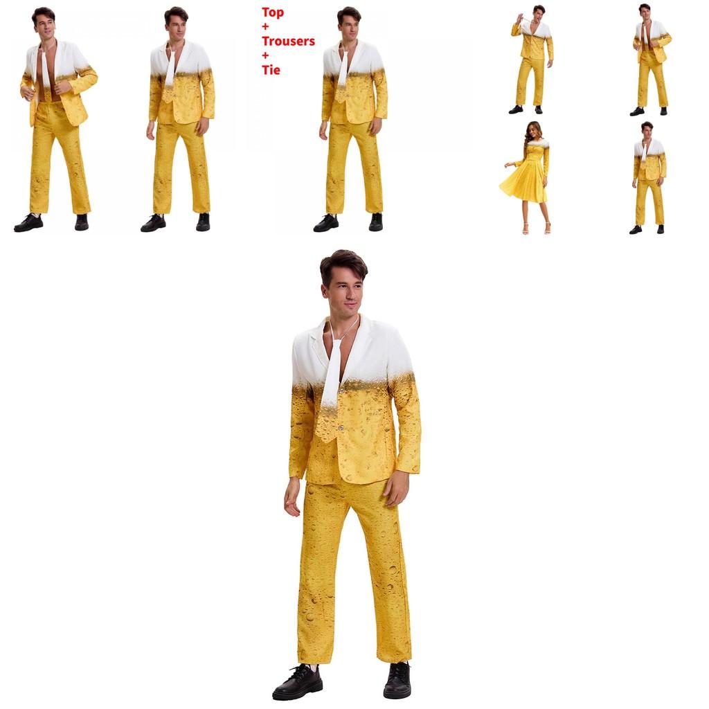 Game Themed Polyester Carnival Costume For Men With Yellow Gradient Beer Pattern For Stage Performances