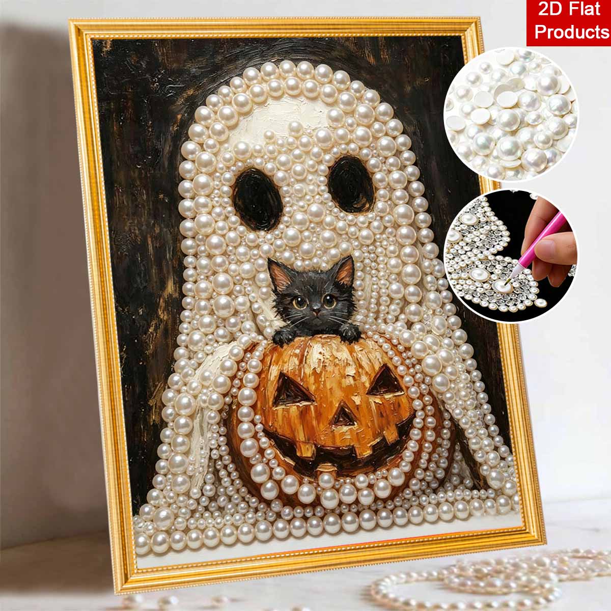 Halloween black cat pumpkin pearl painting art kit handmade diy home decorations 30x40