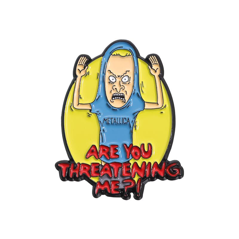 Retro Anime Enamel Pins Custom ARE YOU THREATENING ME?! Brooches Lapel Badges Funny Jewelry Gift for Kids Friends