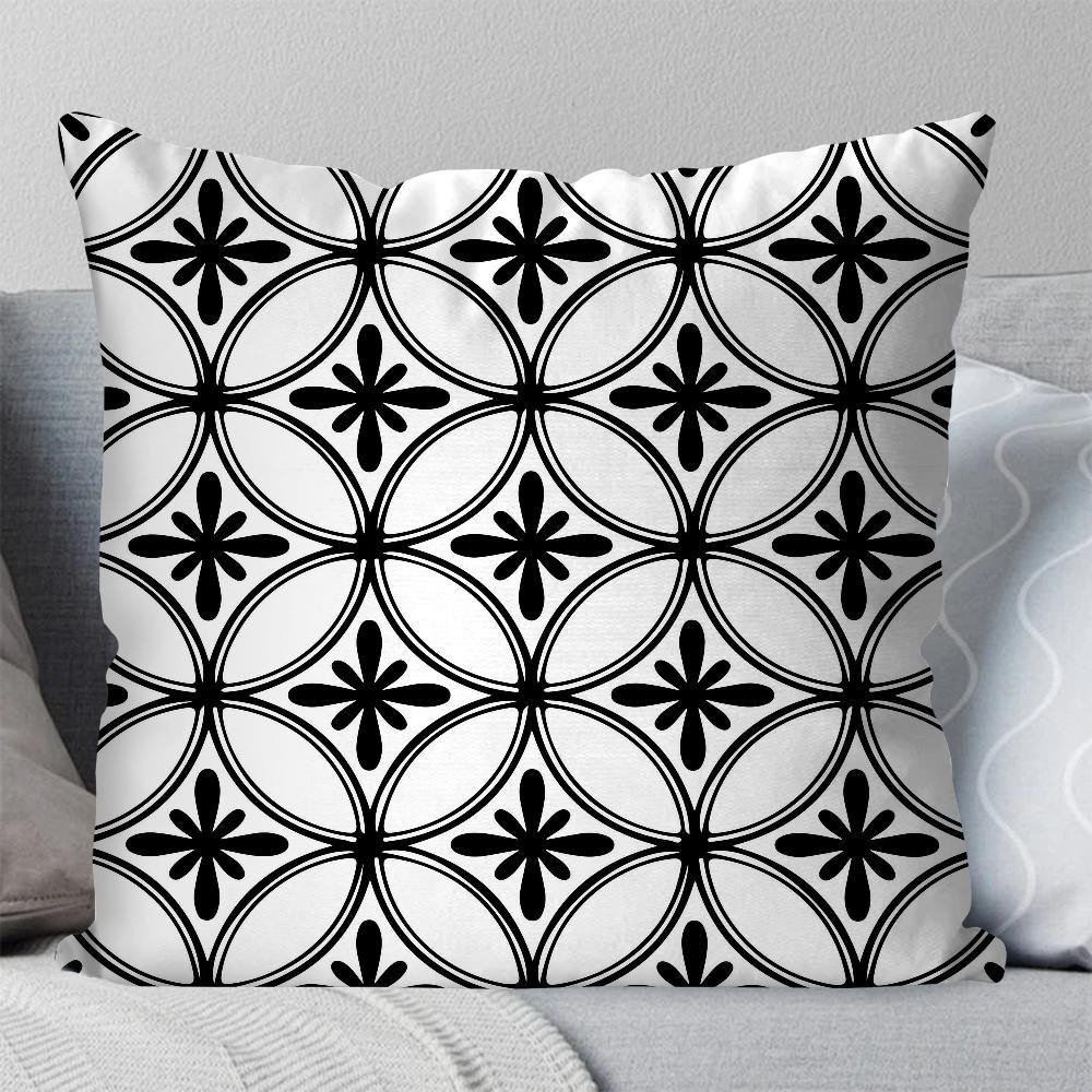 1pc Retro Simple Black And White Shape Pillow Case Square Pillow Bedroom Sofa LeisureCushionCarLiving Room Home Decoration 40X40