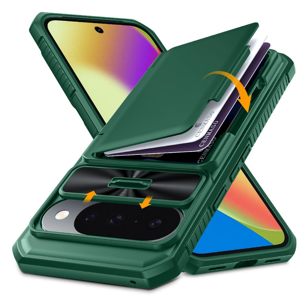 

With Card Holder Sliding Camera Cover And Stand For Google Pixel 10/10 Pro Phone Case, Anti-Fall PC+TPU Wallet Case-Purple
