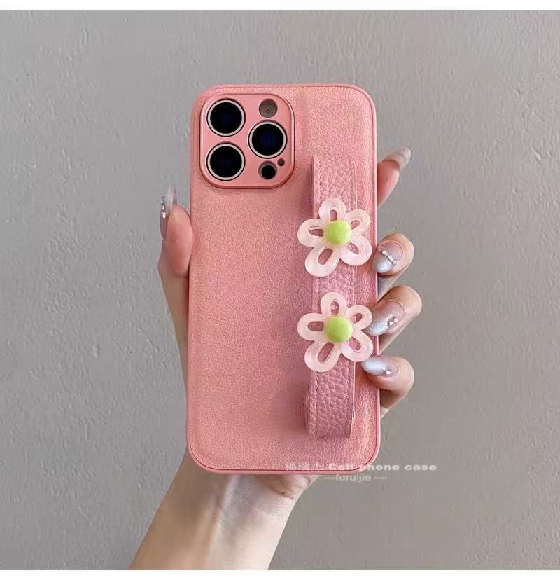 Leather Pattern Flower Wristband Apple 11 Mobile Phone Case Iphone11promax11pro Lanyard S11ultra