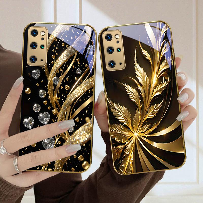 Golden Splendor and Crystal For Samsung Galaxy S20 FE S21 S22 S23 Plus S24 Ultra 25Ultra S21+ S9+ 22Plus Golden glass phone case