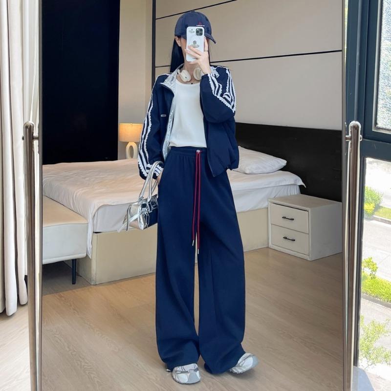 Navy Blue Sweatpants Women's Spring, Autumn and Winter New High-waisted Loose Wide-leg Pants Slim Straight Casual Long Pants