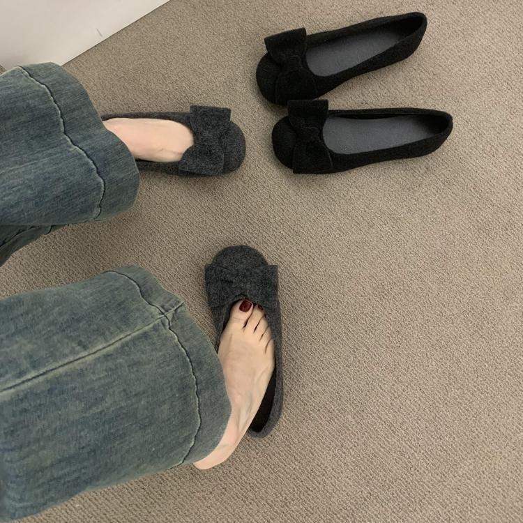 

Flat-bottomed gray woolen bow Mary Jane shoes are versatile and not tiring. One pedal, soft-soled ballet single shoes for women 35 чорний