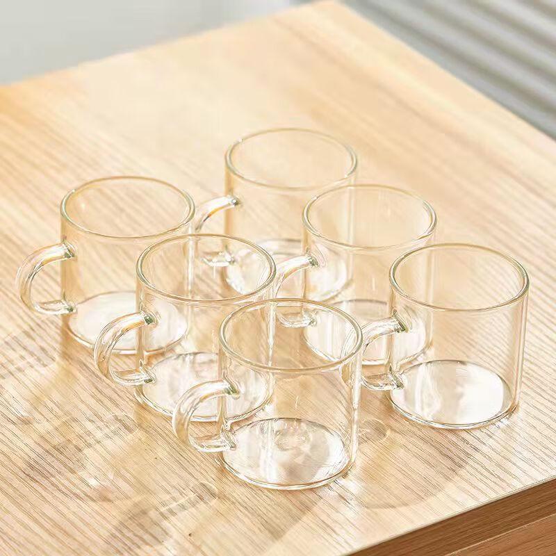 Set of 6 Transparent High Borosilicate Glass Teacups with Handles