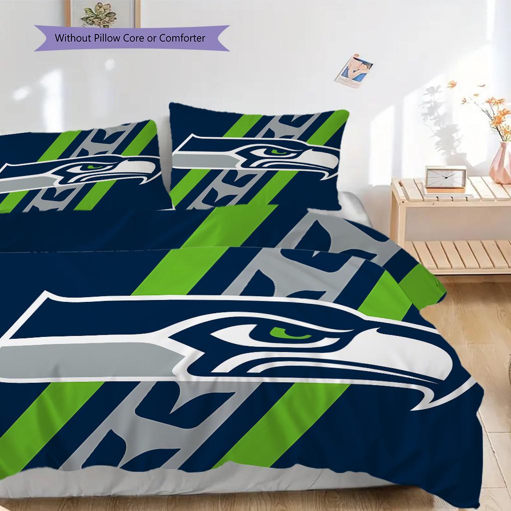 Seattle Seahawks Pattern Bedding Quilt Set Quilt Cover Pillowcase Home Decoration Birthday Gift (1 * Duvet Cover + 2 * Pillowcase, Without Core)