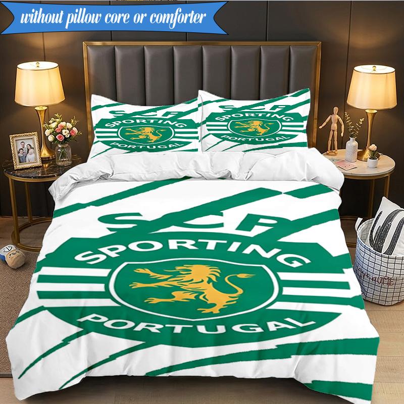 Set Biancheria da Letto 3 Pezzi Emblema Cresta Sporting Cp Stampa 2D (Include 1 Copripiumino + 2 Federe Senza Imbottitura), Decorazione camera da letto, Regalo ventilatore