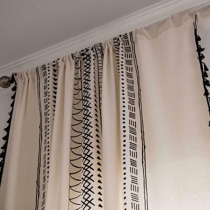 Jingga Cotton Linen Geometric Blackout Grommet Curtain