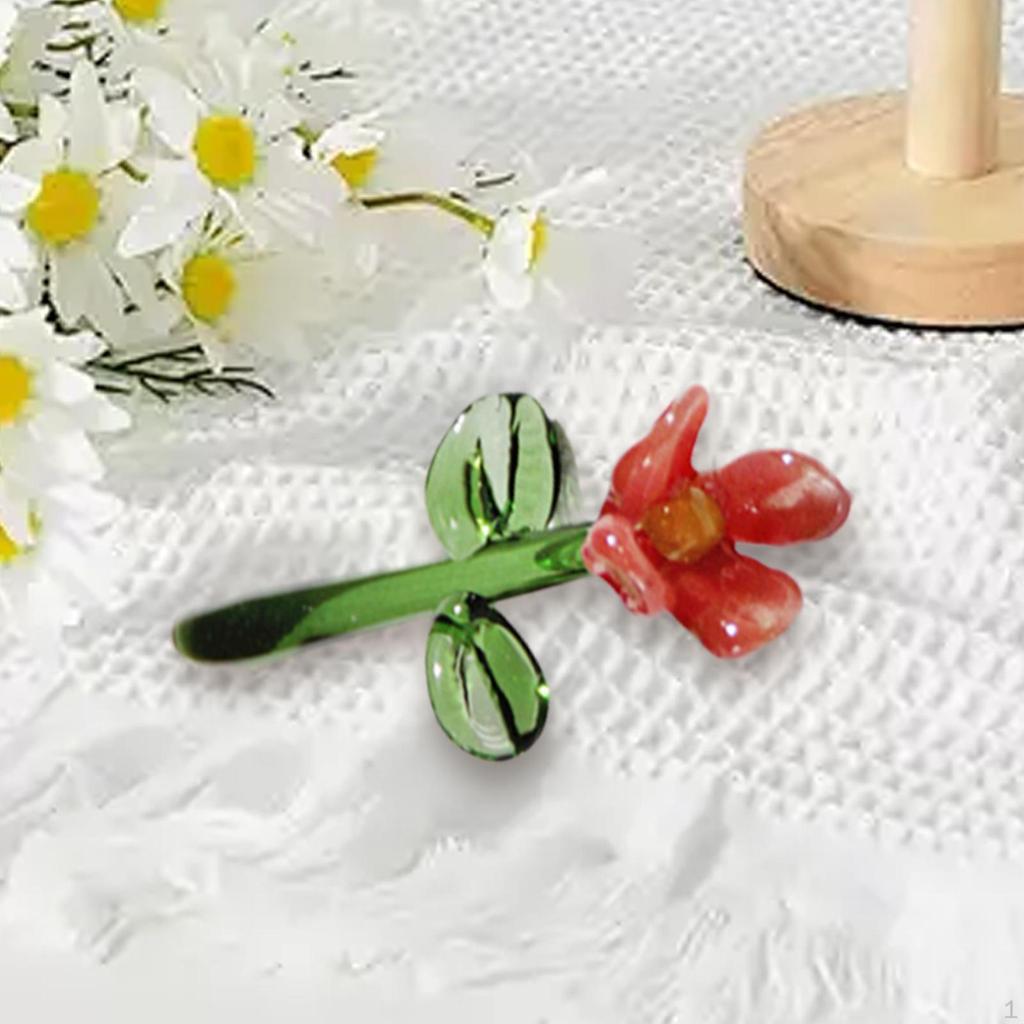 Mini Glass Flower Artificial Craft Faux Branch Small Gifts Floral Figurine for Indoor Party