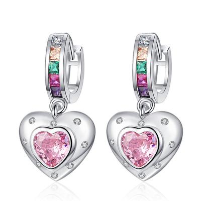 Women's Pink Heart Rainbow Zircon Ear Cuffs