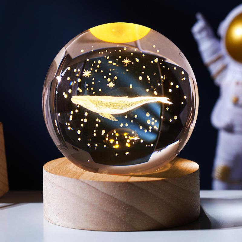 Large Starry Sky Astronaut Crystal Ball Night Light with 3D Carving and Luminous Wooden Base - Perfect Birthday Gift for Girlfriend.