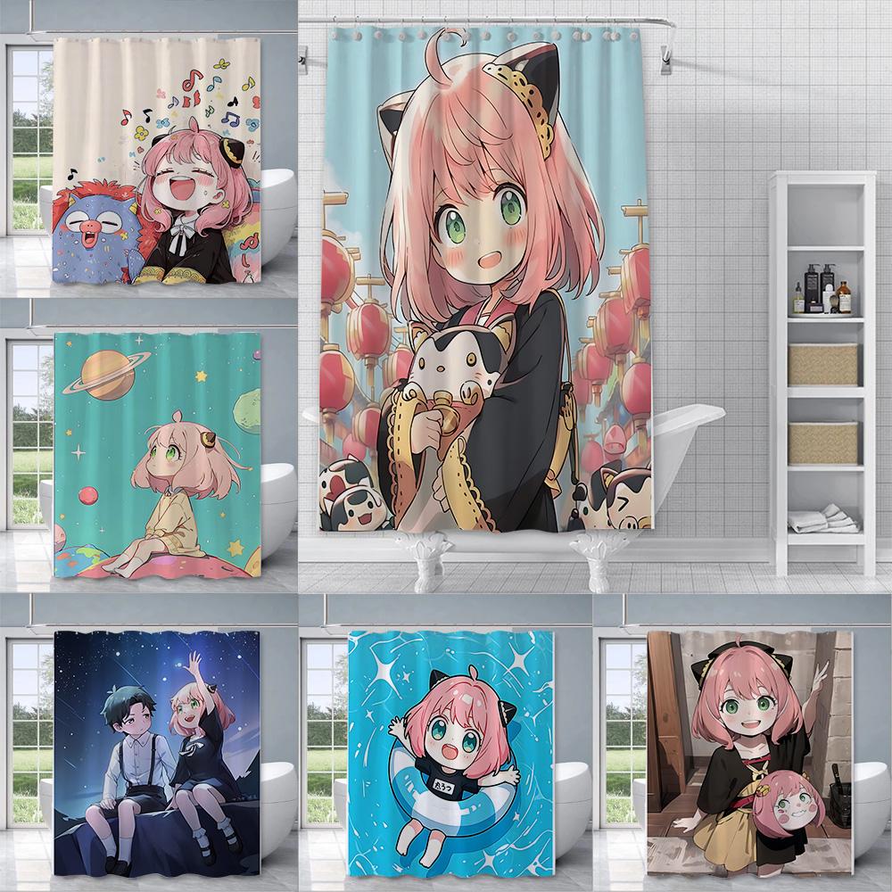 Tenda da Doccia Impermeabile Tessuto Poliestere Pittura Tende Colorate Anime Spy x Familys Carino Gaming Casa Decorazione Bagno Con Gancio