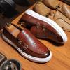 New Shoes for Men Leather Casual Shoes Trend Print Flat Skateboard Monk Shoes Street Cool Slip-on Loafers