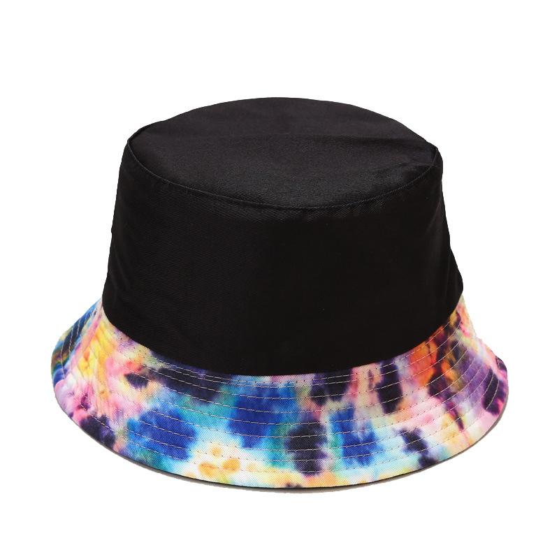 European and American new splicing tie-dye bucket hat women's summer trend double-sided wear foldable basin hat outdoor sun protection hat